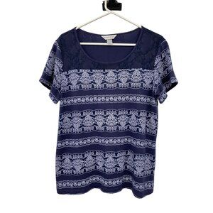 Christopher Banks Blouse Womens L Used Lace Details Blue